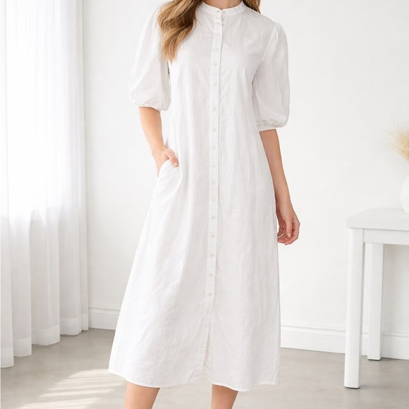 Banana Republic Dresses & Skirts - Banana Republic White Cotton Button-Front Midi Dress – Made in Turkey M